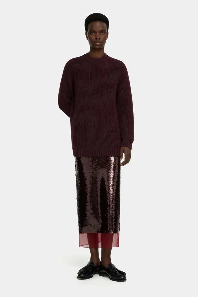Emilia Wickstead Kazu Skirt In Burundy Jelly Sequins Women Skirts