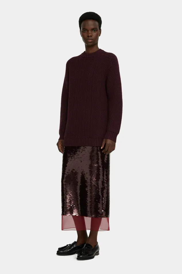 Emilia Wickstead Kazu Skirt In Burundy Jelly Sequins Women Skirts