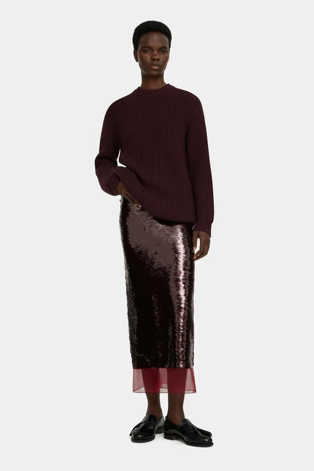 Emilia Wickstead Kazu Skirt In Burundy Jelly Sequins Women Skirts