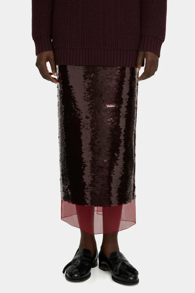Emilia Wickstead Kazu Skirt In Burundy Jelly Sequins Women Skirts