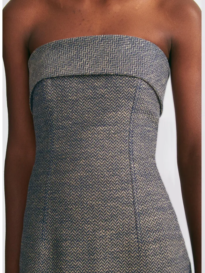 Emilia Wickstead Keeley Dress In Navy and Ivory Chevron Weave Women Denim