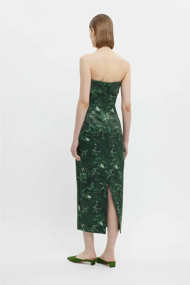 Emilia Wickstead Keeley Strapless Dress In Green Roses Marble Print Women Dresses Emilia Wickstead Keeley Strapless Dress In Green Roses Marble Print Women Dresses