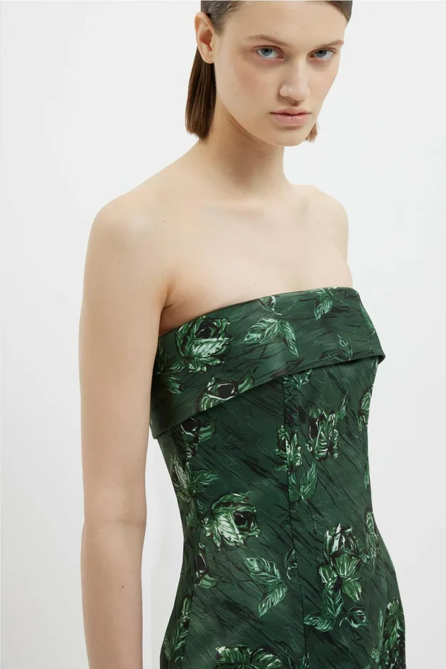 Emilia Wickstead Keeley Strapless Dress In Green Roses Marble Print Women Dresses Emilia Wickstead Keeley Strapless Dress In Green Roses Marble Print Women Dresses