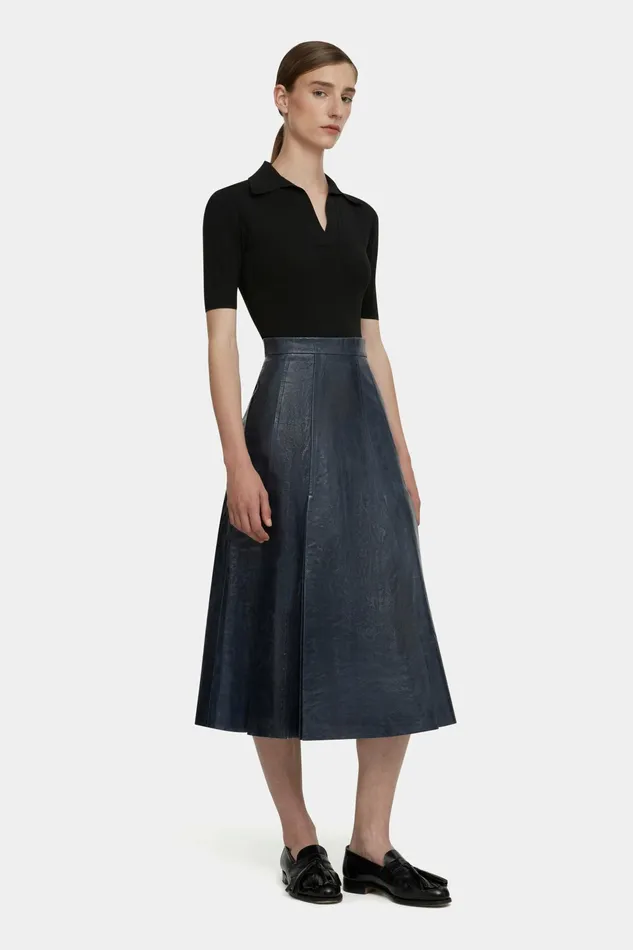 Emilia Wickstead Kensie Skirt In Dark Navy Leather Women Skirts