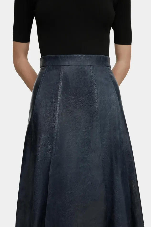 Emilia Wickstead Kensie Skirt In Dark Navy Leather Women Skirts