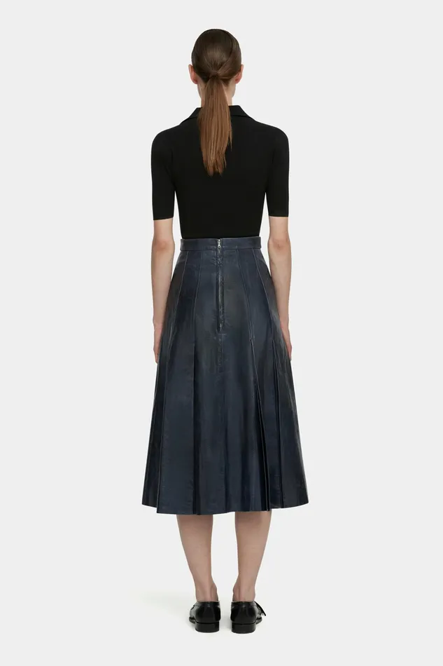 Emilia Wickstead Kensie Skirt In Dark Navy Leather Women Skirts