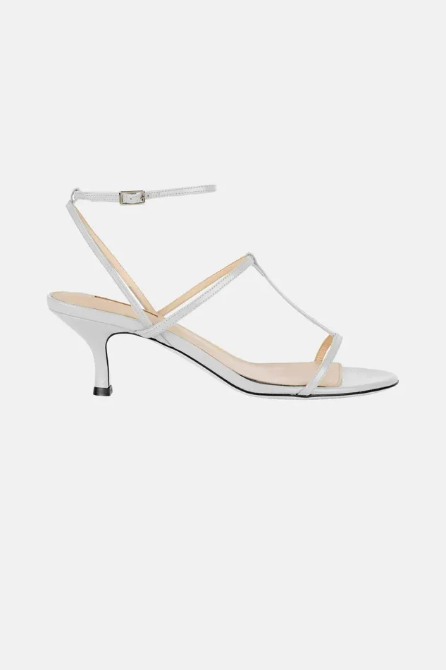 Emilia Wickstead Novie Kitten Heel Shoes In White Leather Women Denim