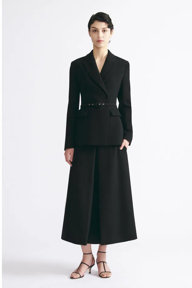 Emilia Wickstead Sato Inverted Pleat ALine Skirt Black Double Crepe Women Skirts