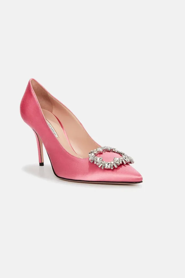 Emilia Wickstead Sophia Jewel Buckle Shoe In Pink Satin Women Shoes