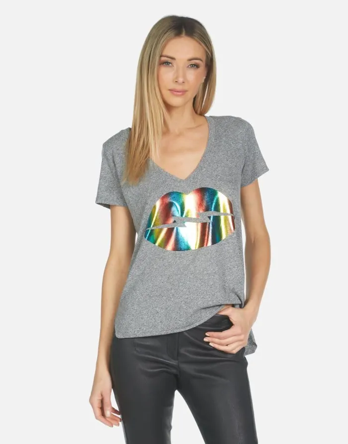 Emmalyn Rainbow Lightning Lip Heather Grey Women Lauren Moshi Short Sleeve