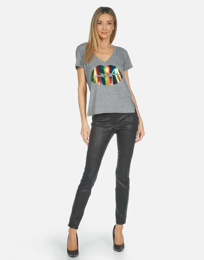 Emmalyn Rainbow Lightning Lip Heather Grey Women Lauren Moshi Short Sleeve