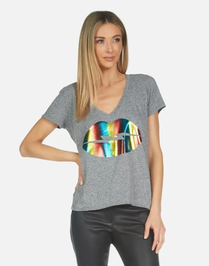 Emmalyn Rainbow Lightning Lip Heather Grey Women Lauren Moshi Short Sleeve