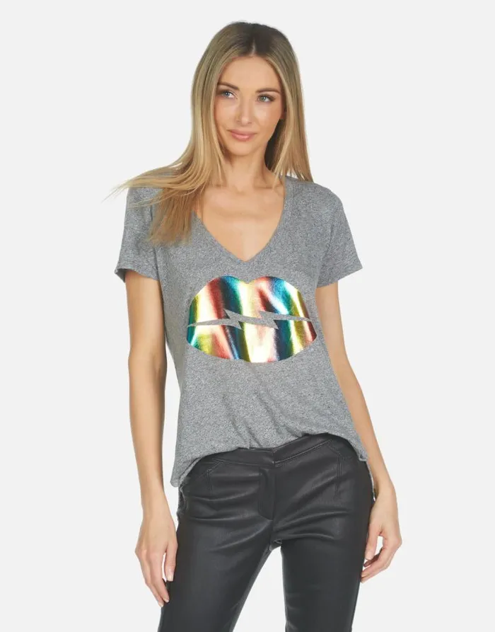 Emmalyn Rainbow Lightning Lip Heather Grey Women Lauren Moshi Short Sleeve