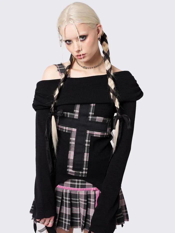 Ethereal Cross Black Off Shoulder Top Women Minga London Tops and TShirts Ethereal Cross Black Off Shoulder Top Women Minga London Tops and TShirts