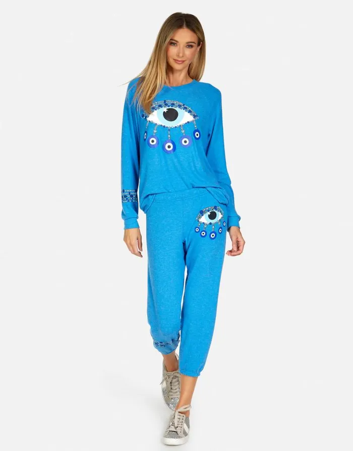Everly Chain Evil Eye Pullover Sky Blue Women Lauren Moshi Long Sleeve