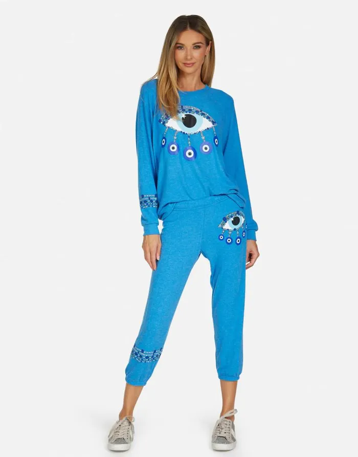 Everly Chain Evil Eye Pullover Sky Blue Women Lauren Moshi Long Sleeve