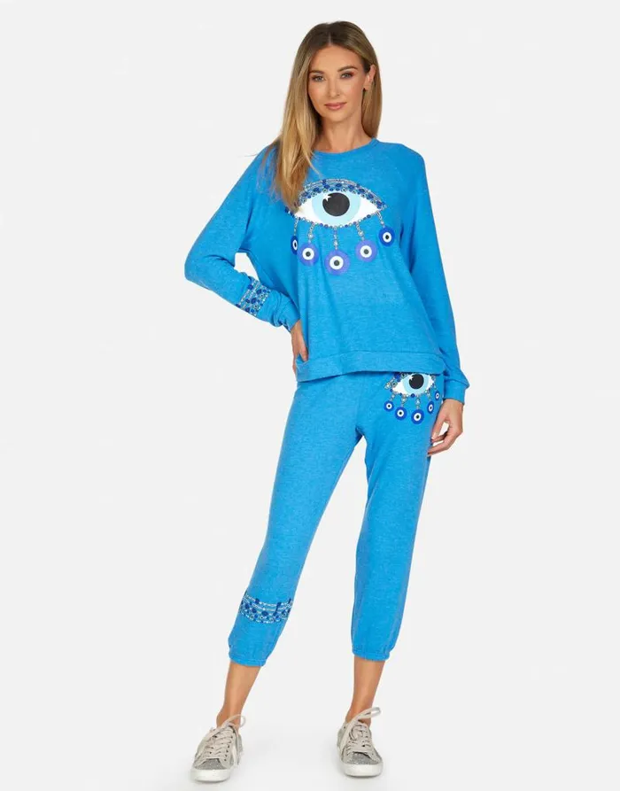 Everly Chain Evil Eye Pullover Sky Blue Women Lauren Moshi Long Sleeve