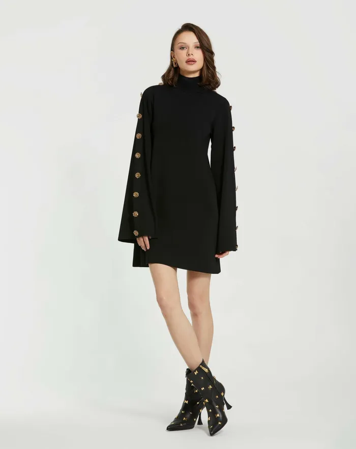 Every Day Dresses Long Sleeve Mini Knit Dress With Sleeve Detail Black Mac Duggal Women