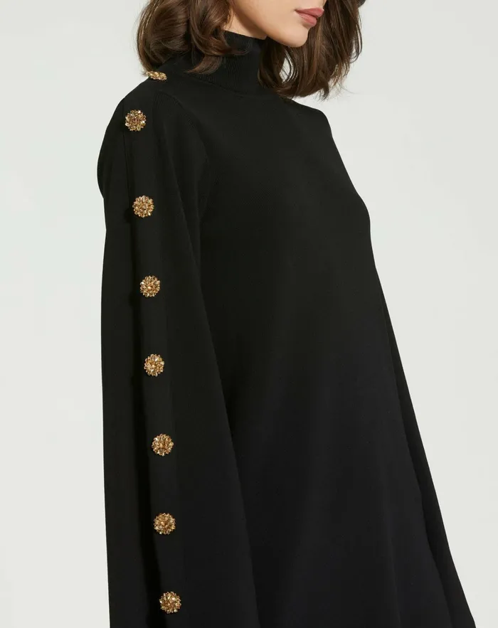 Every Day Dresses Long Sleeve Mini Knit Dress With Sleeve Detail Black Mac Duggal Women