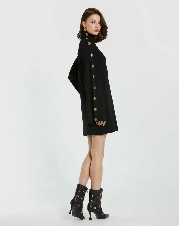 Every Day Dresses Long Sleeve Mini Knit Dress With Sleeve Detail Black Mac Duggal Women
