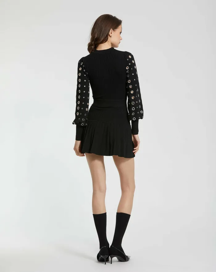 Every Day Dresses Mac Duggal Women Knit Long Sleeve Grommet Mini Dress Black