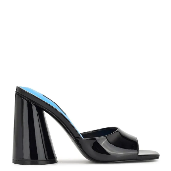 Excit Heeled Slide Sandals Black Patent Women Nine West Sandals