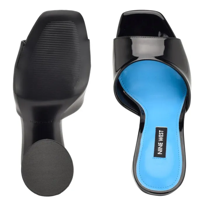 Excit Heeled Slide Sandals Black Patent Women Nine West Sandals Excit Heeled Slide Sandals Black Patent Women Nine West Sandals