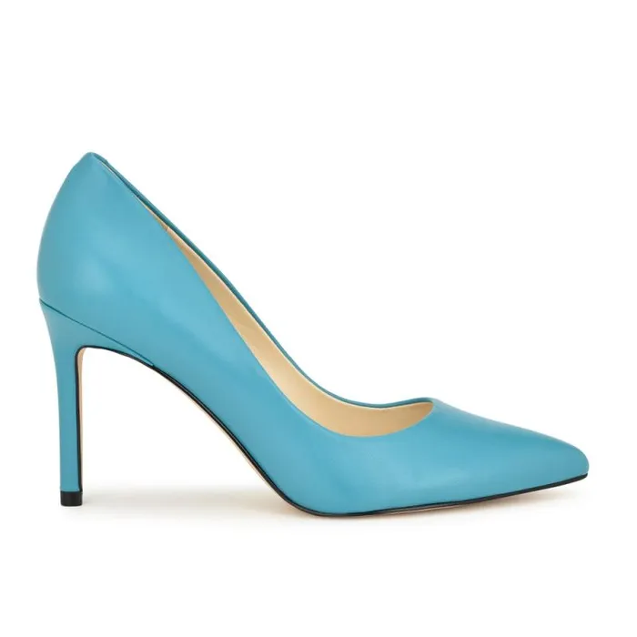 Ezra Pointy Toe Pumps Teal Blue Leather Women Nine West Heels