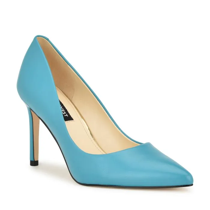 Ezra Pointy Toe Pumps Teal Blue Leather Women Nine West Heels Ezra Pointy Toe Pumps Teal Blue Leather Women Nine West Heels