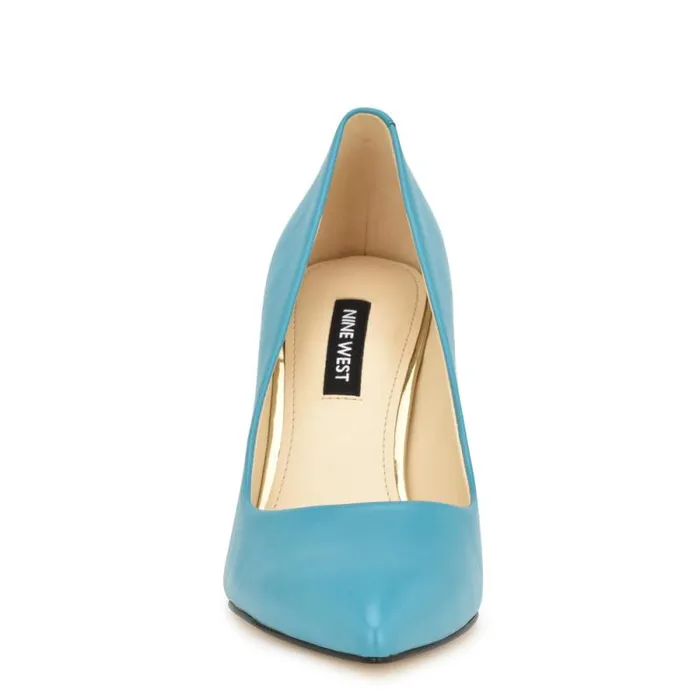 Ezra Pointy Toe Pumps Teal Blue Leather Women Nine West Heels Ezra Pointy Toe Pumps Teal Blue Leather Women Nine West Heels