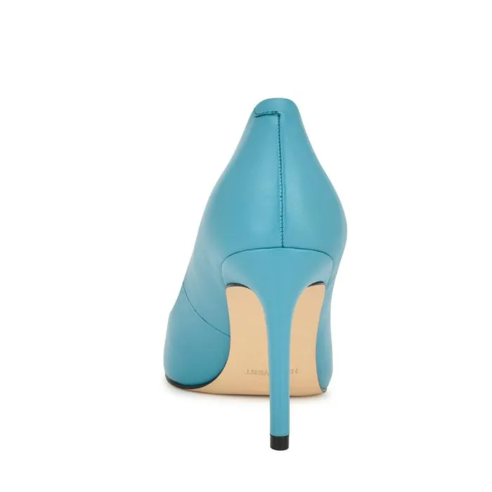 Ezra Pointy Toe Pumps Teal Blue Leather Women Nine West Heels Ezra Pointy Toe Pumps Teal Blue Leather Women Nine West Heels