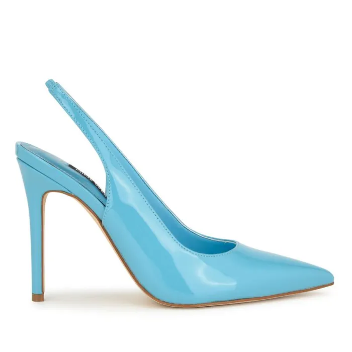 Feather Pointy Toe Slingback Pumps Light Blue Patent Women Nine West Heels