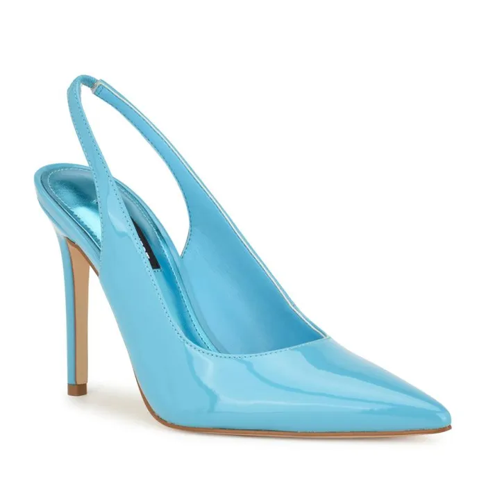 Feather Pointy Toe Slingback Pumps Light Blue Patent Women Nine West Heels Feather Pointy Toe Slingback Pumps Light Blue Patent Women Nine West Heels