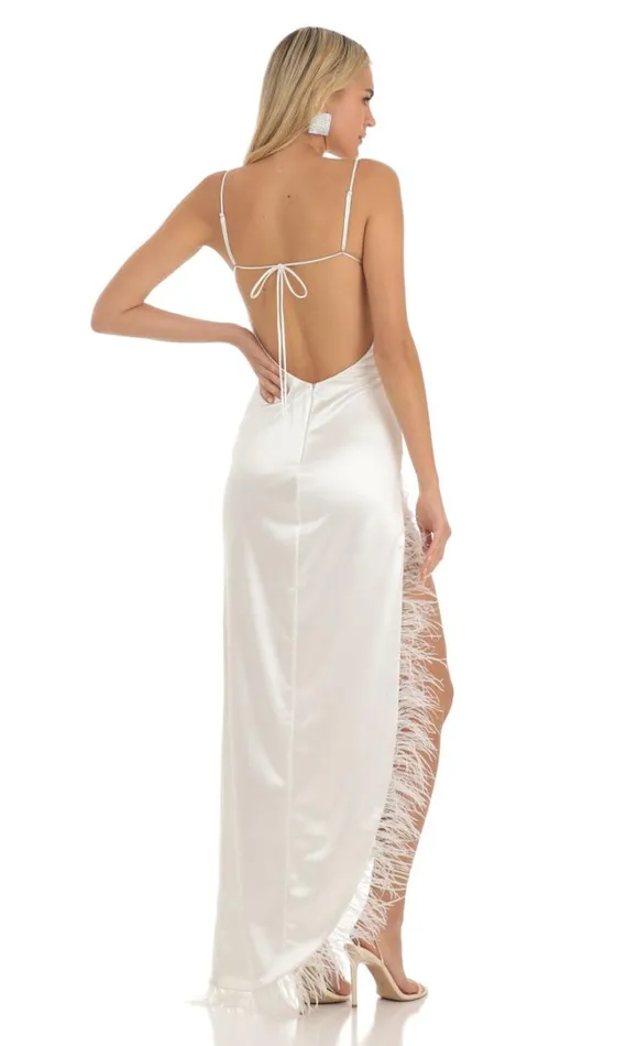 Feathered Maxi Dress White Women LUCY IN THE SKY Maxi Dresses Feathered Maxi Dress White Women LUCY IN THE SKY Maxi Dresses
