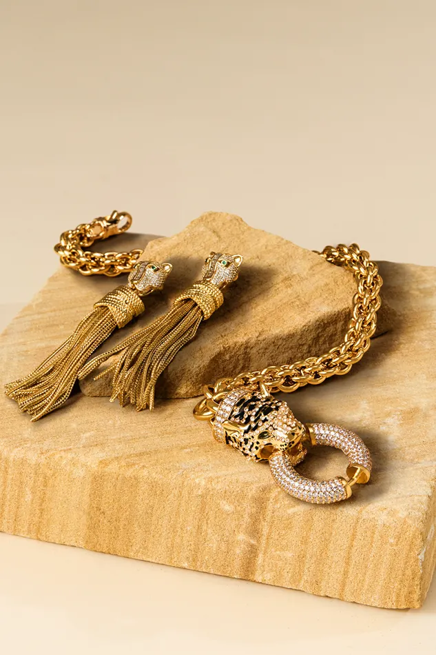 FIERCE FOLKLORE BASTET TASSEL EARRINGS GOLD Gold WomensMens Camilla Jewellery