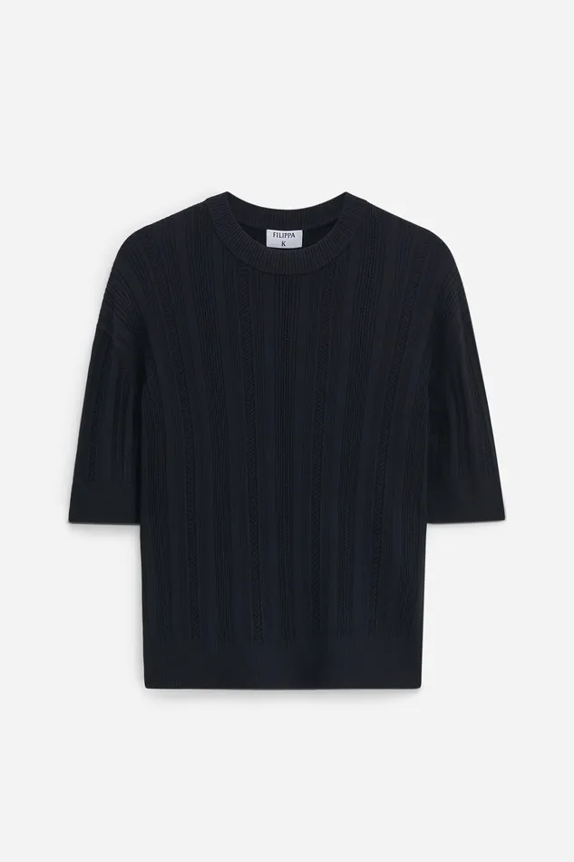 filippak Braid Knit TShirt Black Women Knitwear filippak Braid Knit TShirt Black Women Knitwear