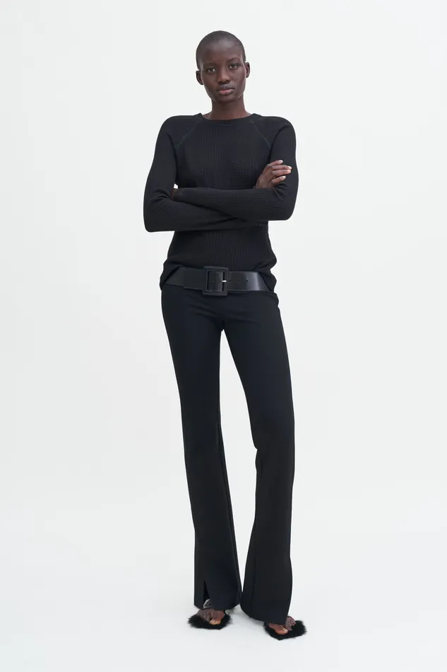 filippak Tops and TShirts Women Waffle Sweater Black