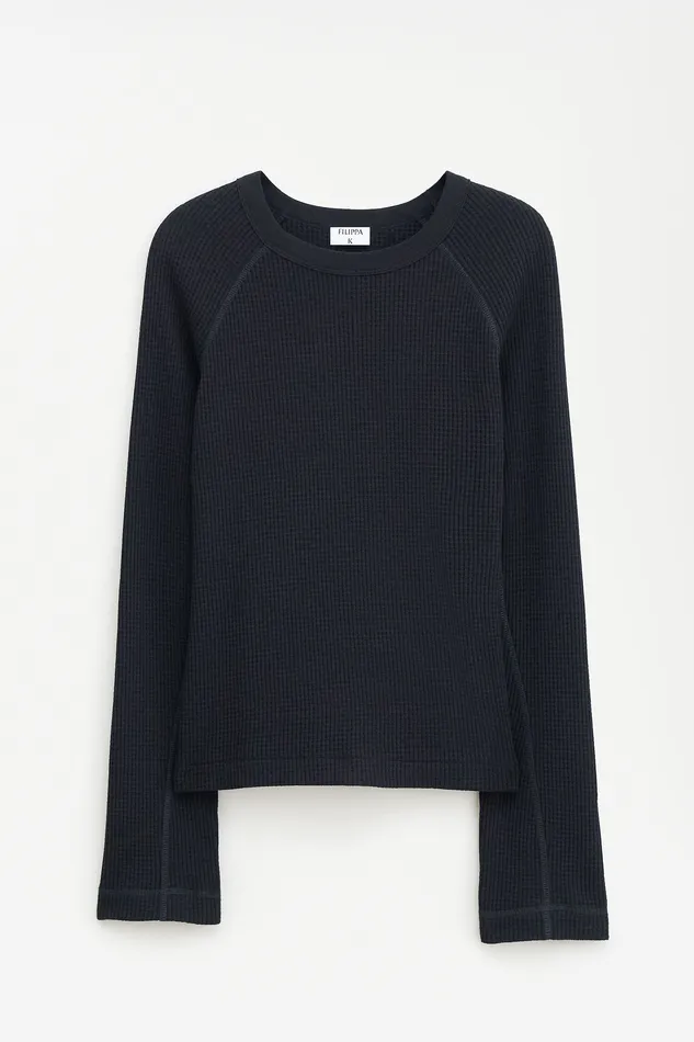 filippak Tops and TShirts Women Waffle Sweater Black