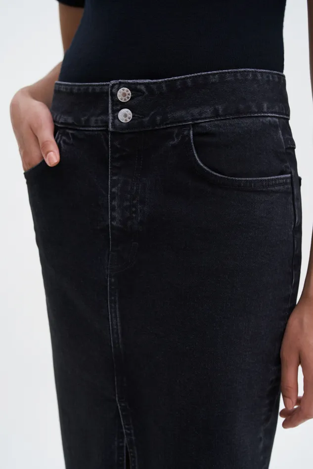 filippak Trucker Jean Skirt Black Wash Women Skirts filippak Trucker Jean Skirt Black Wash Women Skirts