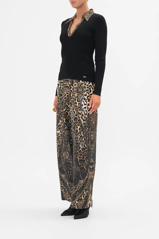 FITTED KNIT TOP WITH SILK COLLAR AMSTERGLAM Amsterglam Womens Camilla Knitwear
