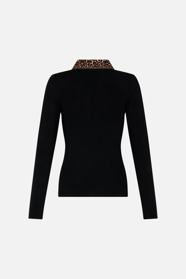 FITTED KNIT TOP WITH SILK COLLAR AMSTERGLAM Amsterglam Womens Camilla Knitwear