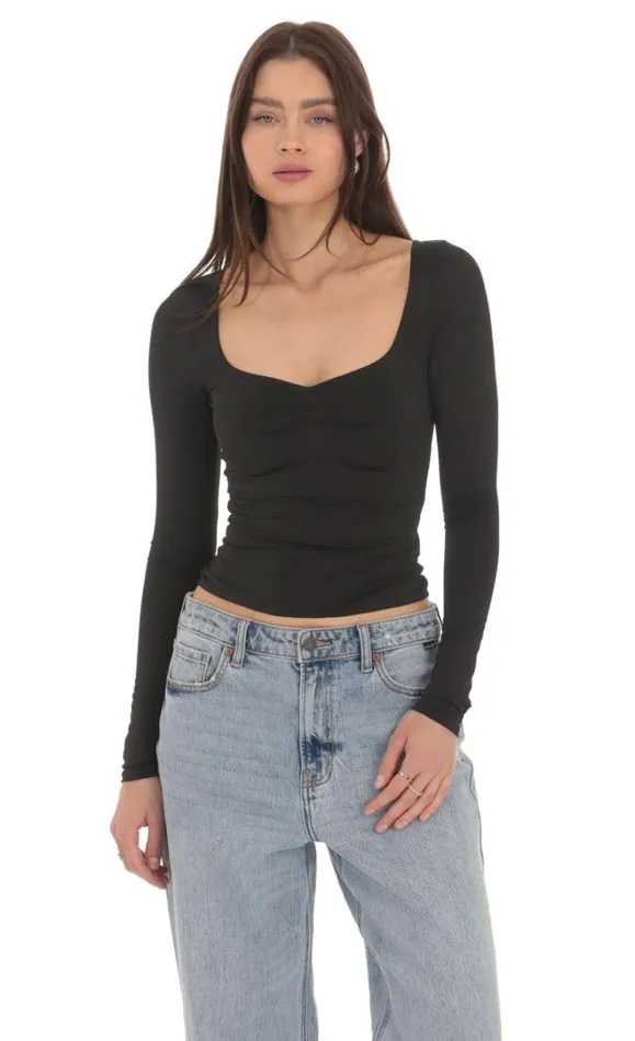 Fitted Long Sleeve Top Black Women LUCY IN THE SKY Tops