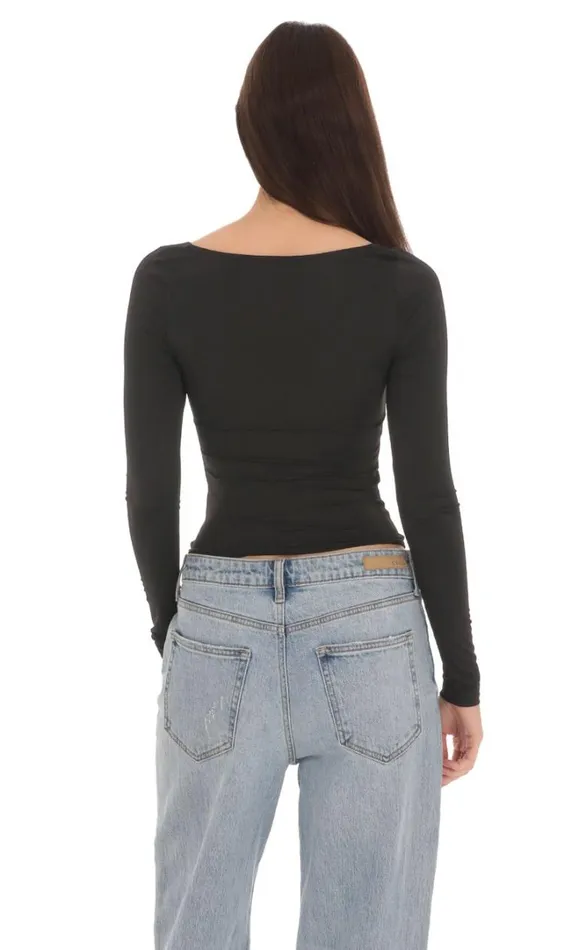 Fitted Long Sleeve Top Black Women LUCY IN THE SKY Tops