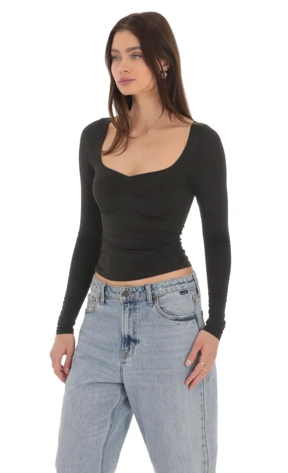 Fitted Long Sleeve Top Black Women LUCY IN THE SKY Tops