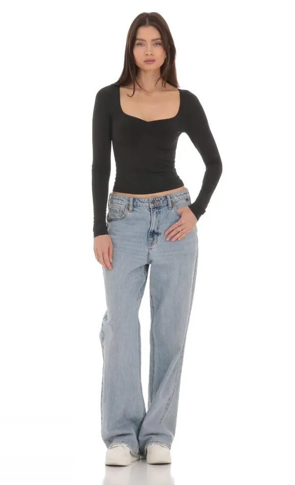 Fitted Long Sleeve Top Black Women LUCY IN THE SKY Tops