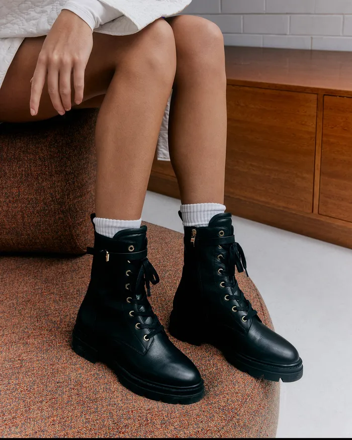 FLAT BOOTS Women Barnett flat ankle boots black leather jomercer