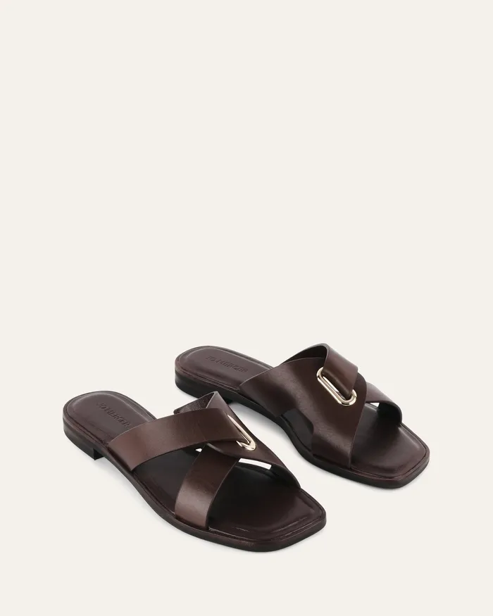 FLAT SANDALS Women jomercer Piper flat slides chocolate leather FLAT SANDALS Women jomercer Piper flat slides chocolate leather