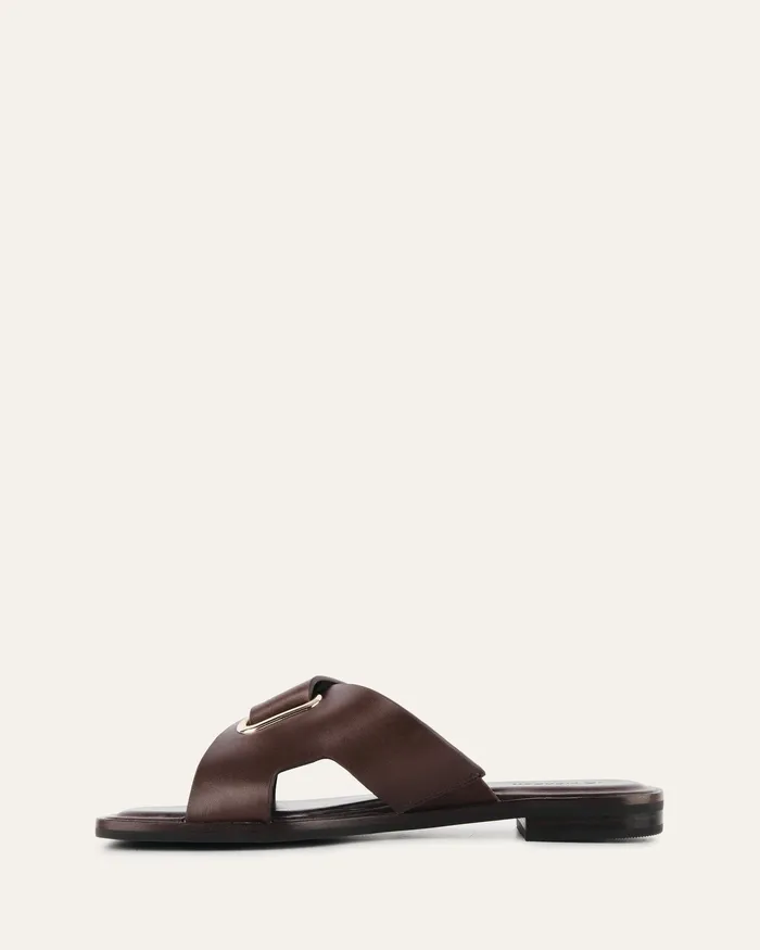 FLAT SANDALS Women jomercer Piper flat slides chocolate leather FLAT SANDALS Women jomercer Piper flat slides chocolate leather