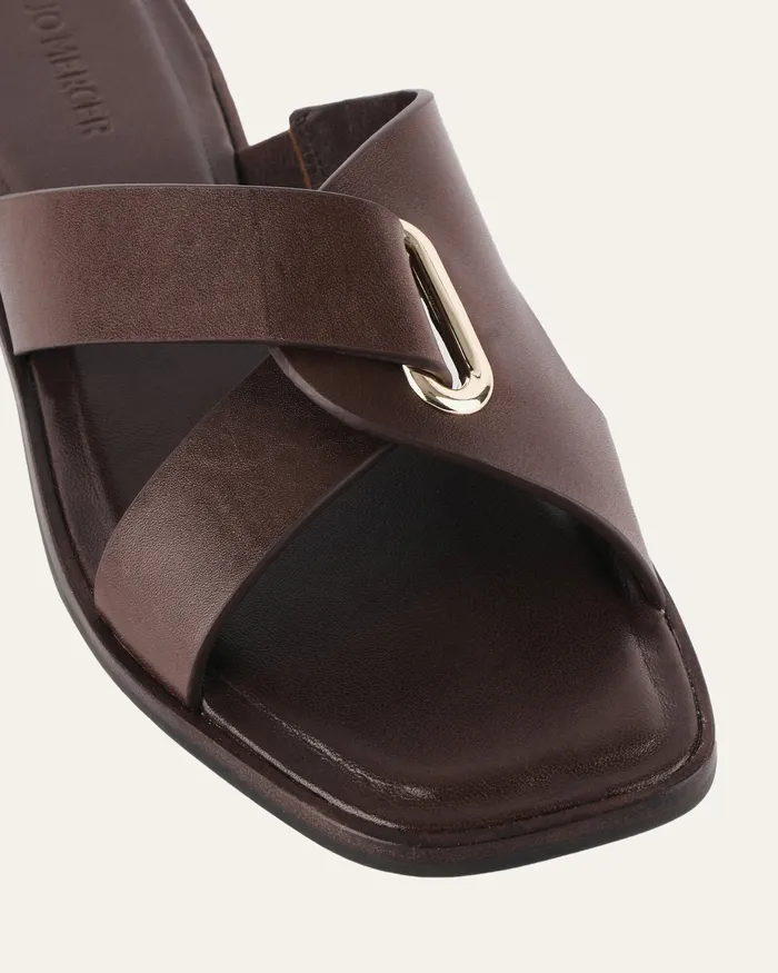 FLAT SANDALS Women jomercer Piper flat slides chocolate leather FLAT SANDALS Women jomercer Piper flat slides chocolate leather