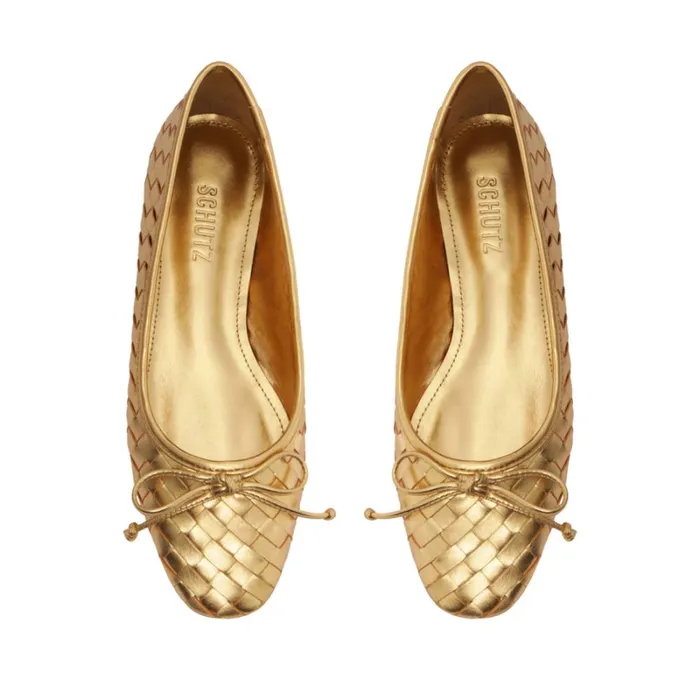 Flats Arissa Woven Leather Flat Gold Schutz Shoes Ballerinas